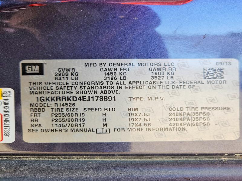 63367426 :رقم المزاد ، 1GKKRRKD4EJ178891 vin ، 2014 Gmc Acadia مزاد بيع