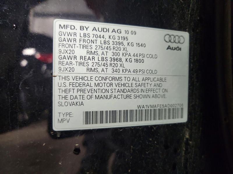 Продаж на аукціоні авто 2010 Audi Q7, vin: WA1VMAFE5AD002706, номер лоту: 59178626