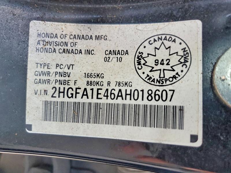 56624396 :رقم المزاد ، 2HGFA1E46AH018607 vin ، 2010 Honda Civic مزاد بيع