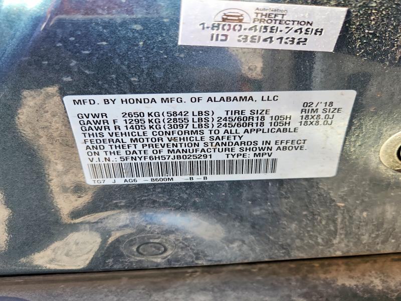 Aukcja sprzedaży 2018 Honda Pilot, vin: 5FNYF6H57JB025291, numer aukcji: 60608566