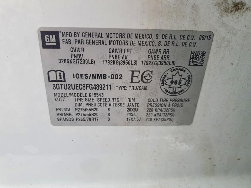 Aukcja sprzedaży 2015 Gmc Sierra, vin: 3GTU2UEC8FG489211, numer aukcji: 59779276