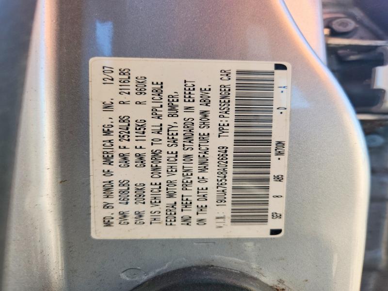 59624726 :رقم المزاد ، 19UUA76548A026649 vin ، 2008 Acura Tl مزاد بيع