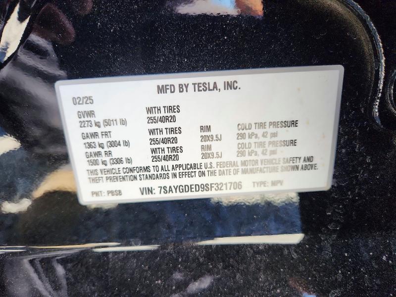 Aukcja sprzedaży 2025 Tesla Model Y, vin: 7SAYGDED9SF321706, numer aukcji: 63229096