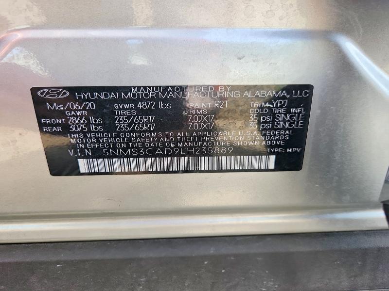 Aukcja sprzedaży 2020 Hyundai Santa Fe, vin: 5NMS3CAD9LH235889, numer aukcji: 60663046