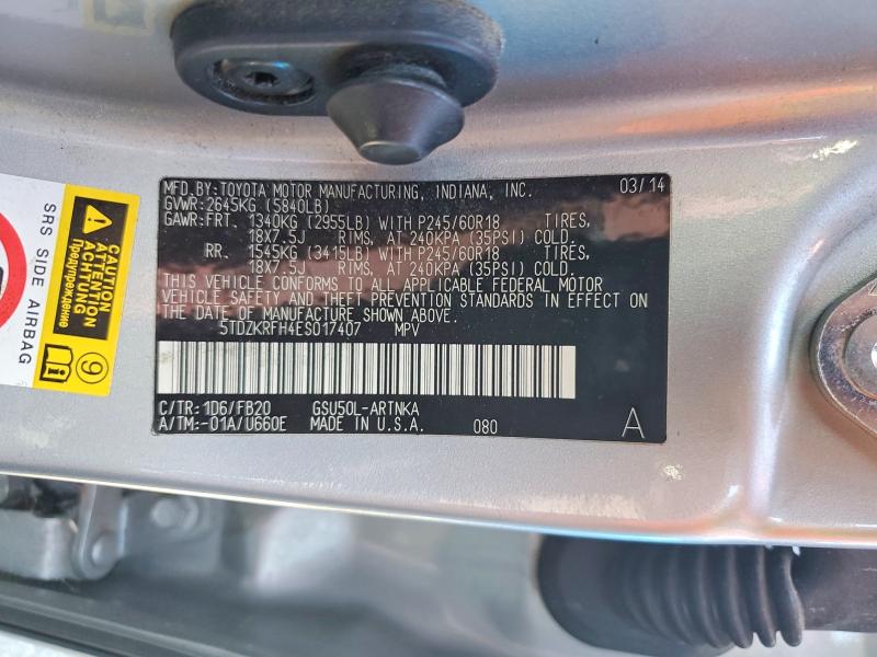Продаж на аукціоні авто 2014 Toyota Highlander, vin: 5TDZKRFH4ES017407, номер лоту: 60256496
