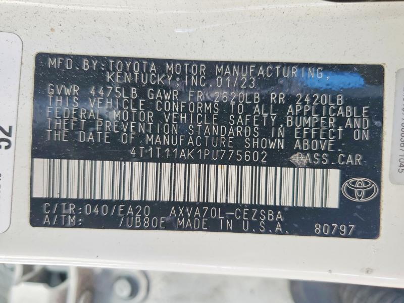 2023 Toyota Camry მანქანა იყიდება აუქციონზე, vin: 4T1T11AK1PU775602, აუქციონის ნომერი: 62871566