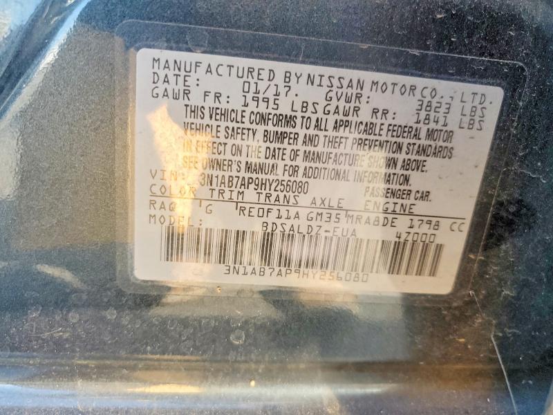 2017 Nissan Sentra მანქანა იყიდება აუქციონზე, vin: 3N1AB7AP9HY256080, აუქციონის ნომერი: 62058896