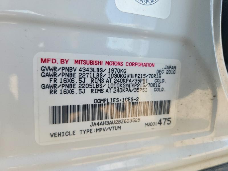 2011 Mitsubishi Rvr მანქანა იყიდება აუქციონზე, vin: JA4AH3AU2BZ603525, აუქციონის ნომერი: 61574346