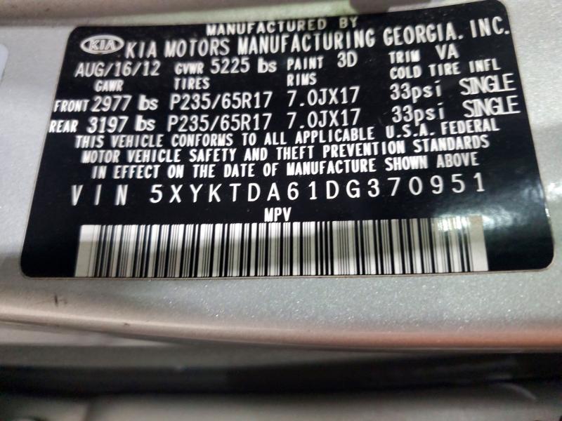 59892726 :رقم المزاد ، 5XYKTDA61DG370951 vin ، 2013 Kia Sorento مزاد بيع