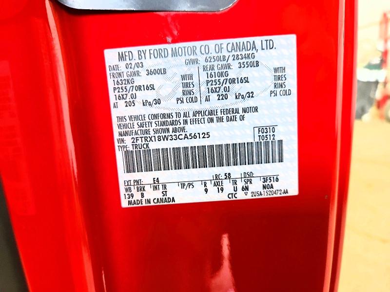 2003 Ford F150 მანქანა იყიდება აუქციონზე, vin: 2FTRX18W33CA56125, აუქციონის ნომერი: 60022766