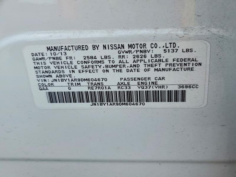 62664726 :رقم المزاد ، JN1BY1AR9DM604670 vin ، 2013 Infiniti M37 مزاد بيع