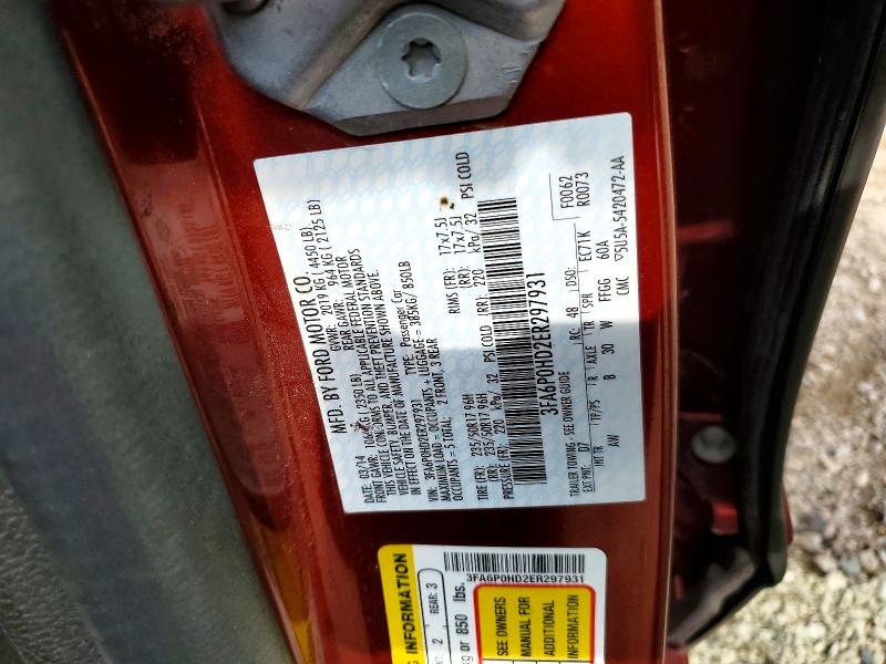 60655536 :رقم المزاد ، 3FA6P0HD2ER297931 vin ، 2014 Ford Fusion مزاد بيع