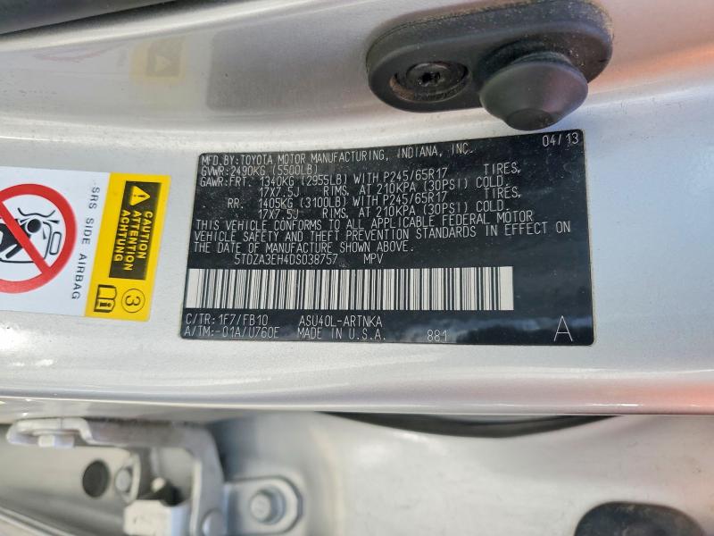 Aukcja sprzedaży 2013 Toyota Highlander, vin: 5TDZA3EH4DS038757, numer aukcji: 60519396