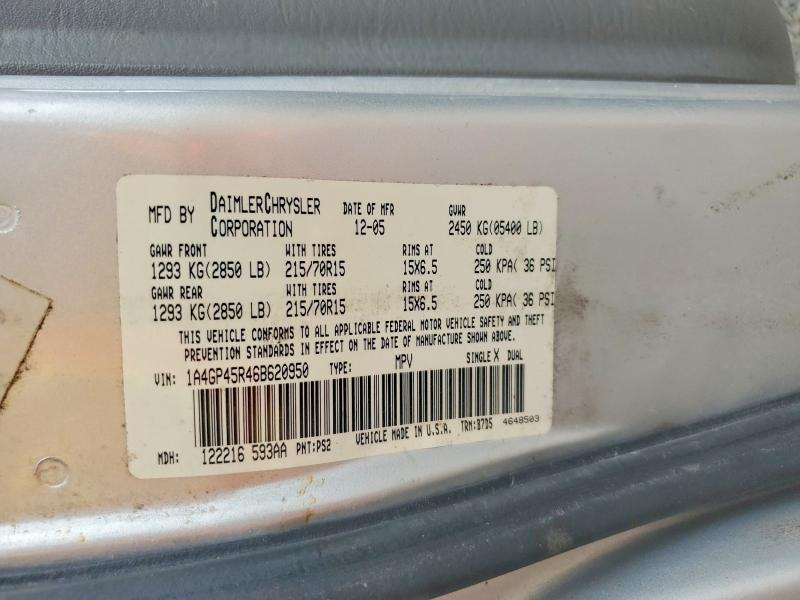 Aukcja sprzedaży 2006 Chrysler Town & Country, vin: 1A4GP45R46B620950, numer aukcji: 61180106