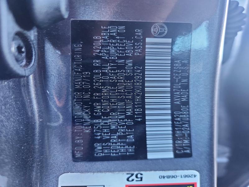 Aukcja sprzedaży 2019 Toyota Camry, vin: 4T1B11HK2KU829242, numer aukcji: 61037706