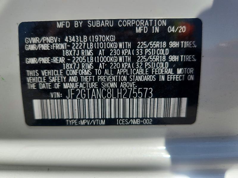 Aukcja sprzedaży 2020 Subaru Crosstrek, vin: JF2GTANC8LH275573, numer aukcji: 60251046