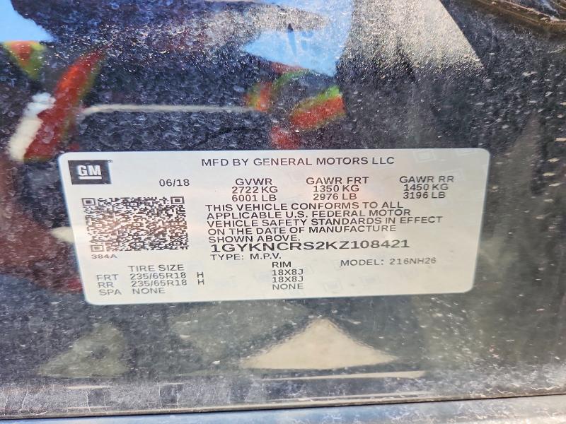 60223756 :رقم المزاد ، 1GYKNCRS2KZ108421 vin ، 2019 Cadillac Xt5 مزاد بيع