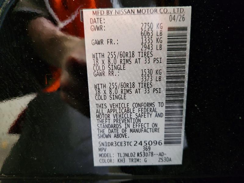61725206 :رقم المزاد ، 5N1DR3CE3TC245096 vin ، 2026 Nissan Pathfinder مزاد بيع