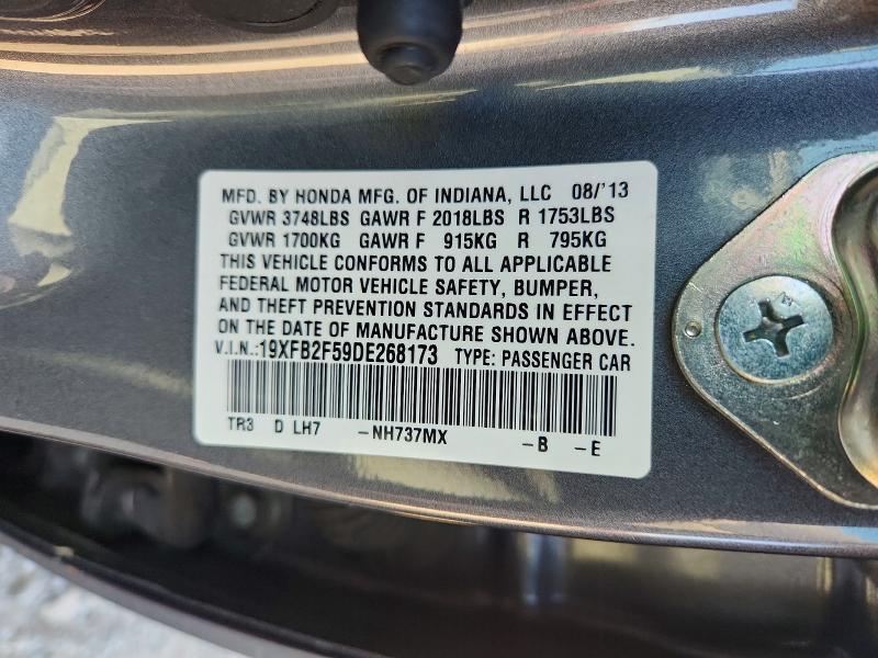 2013 Honda Civic მანქანა იყიდება აუქციონზე, vin: 19XFB2F59DE268173, აუქციონის ნომერი: 60988796