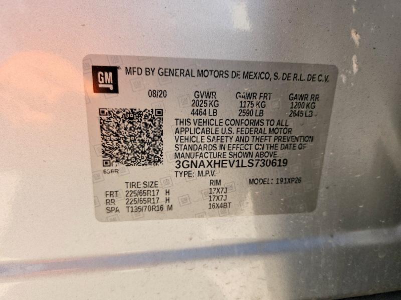 Aukcja sprzedaży 2020 Chevrolet Equinox, vin: 3GNAXHEV1LS730619, numer aukcji: 63308826