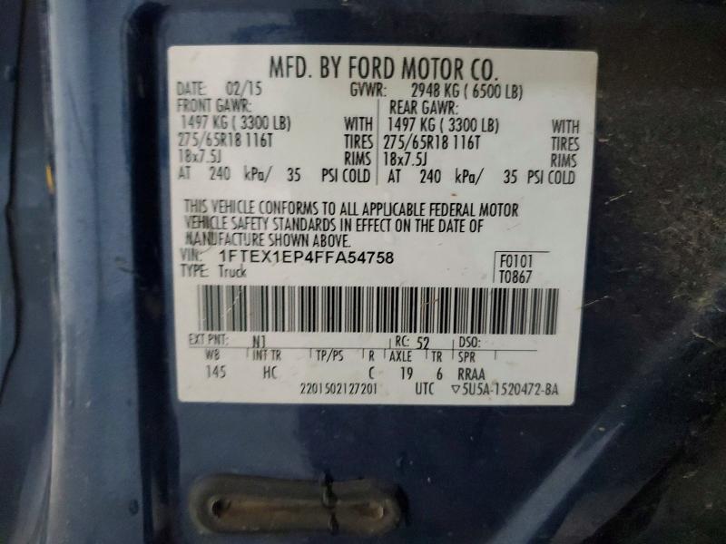 Продажа на аукционе авто 2015 Ford F150, vin: 1FTEX1EP4FFA54758, номер лота: 58587706