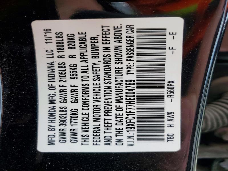 61629236 :رقم المزاد ، 19XFC1F77HE004769 vin ، 2017 Honda Civic مزاد بيع