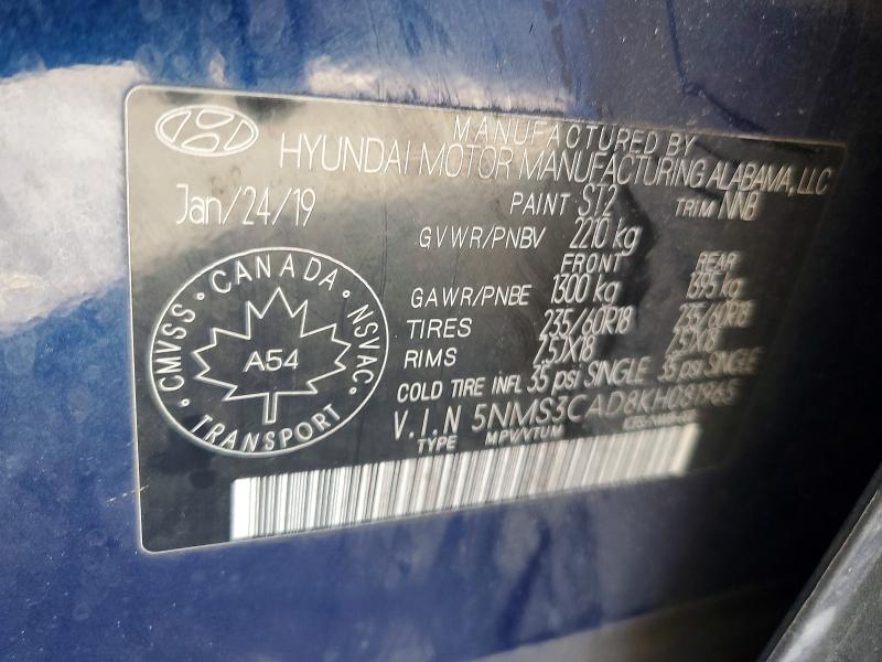 62279596 :رقم المزاد ، 5NMS3CAD8KH081965 vin ، 2019 Hyundai Santa Fe مزاد بيع