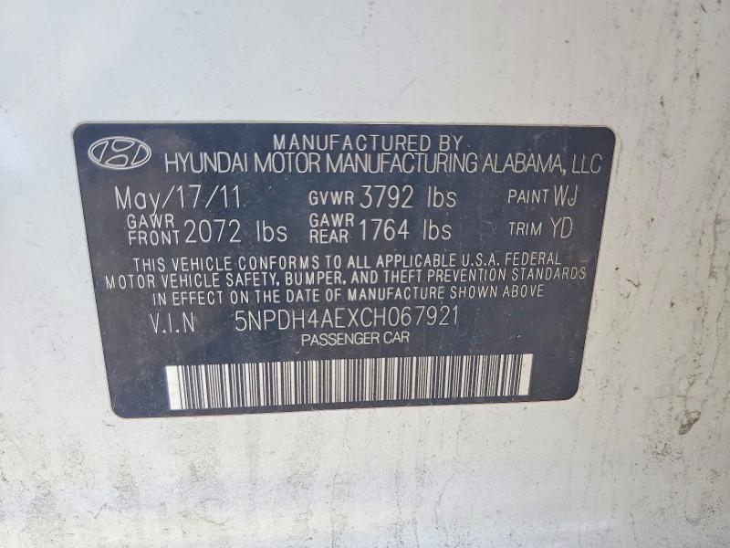 Продаж на аукціоні авто 2012 Hyundai Elantra, vin: 5NPDH4AEXCH067921, номер лоту: 60504536
