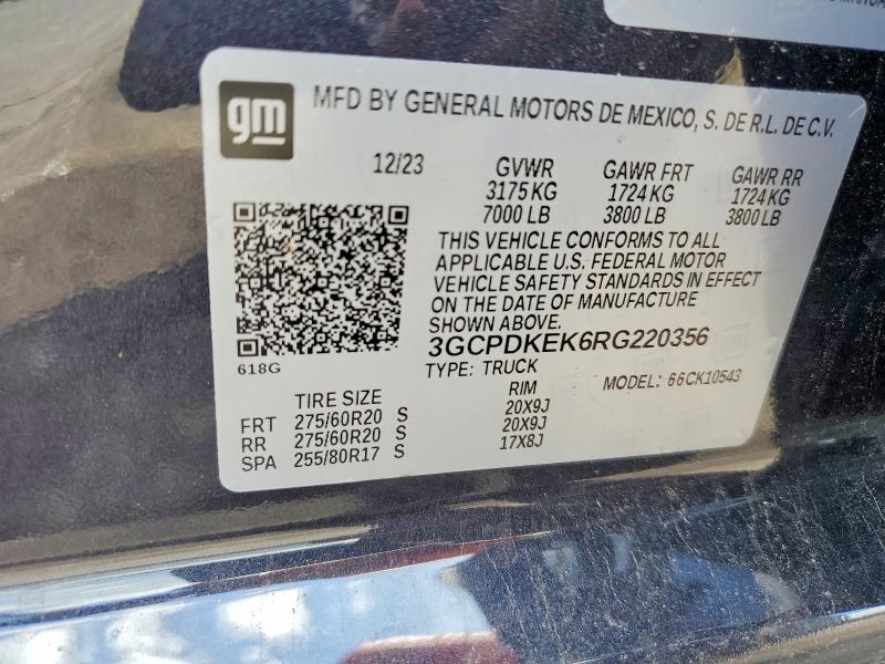 Продаж на аукціоні авто 2024 Chevrolet Silverado, vin: 3GCPDKEK6RG220356, номер лоту: 60022356