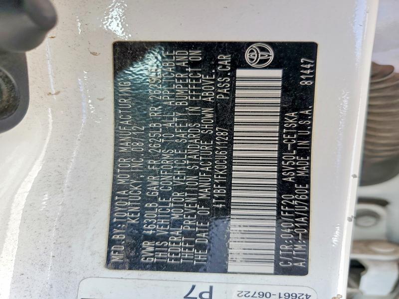 Aukcja sprzedaży 2012 Toyota Camry, vin: 4T1BF1FK0CU611287, numer aukcji: 60042926
