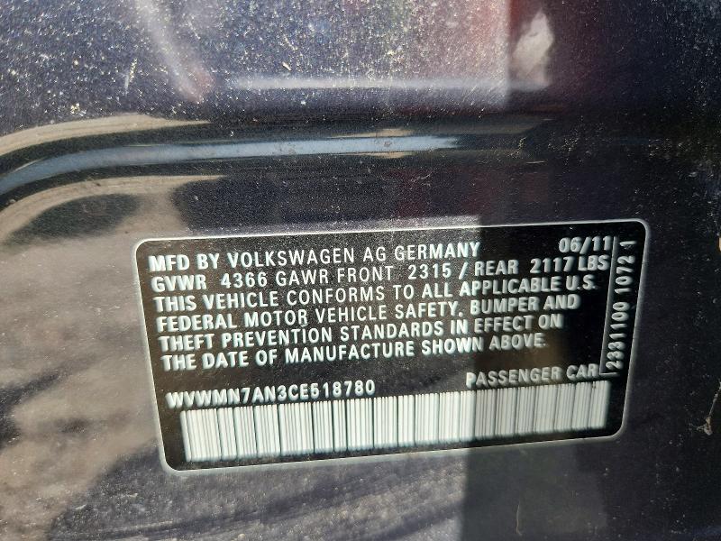 Aukcja sprzedaży 2012 Volkswagen Cc, vin: WVWMN7AN3CE518780, numer aukcji: 61188096
