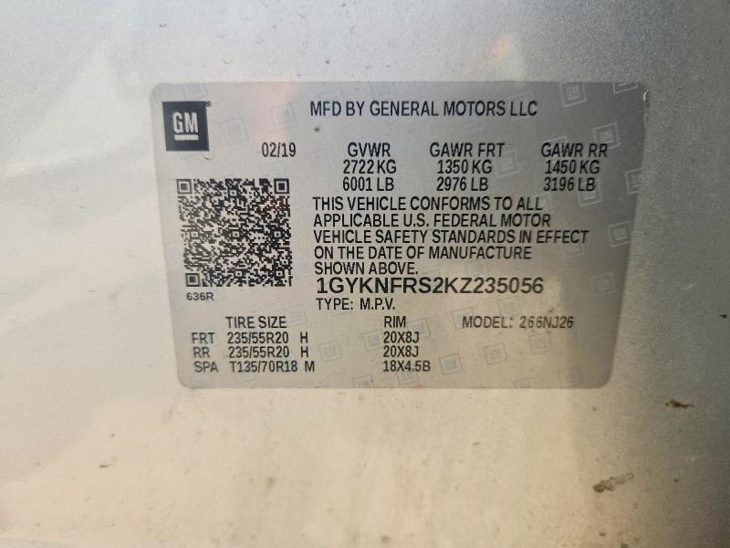 63124406 :رقم المزاد ، 1GYKNFRS2KZ235056 vin ، 2019 Cadillac Xt5 مزاد بيع