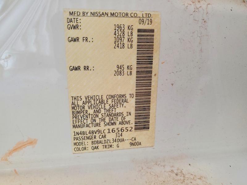 61224946 :رقم المزاد ، 1N4BL4BV9LC165652 vin ، 2020 Nissan Altima مزاد بيع