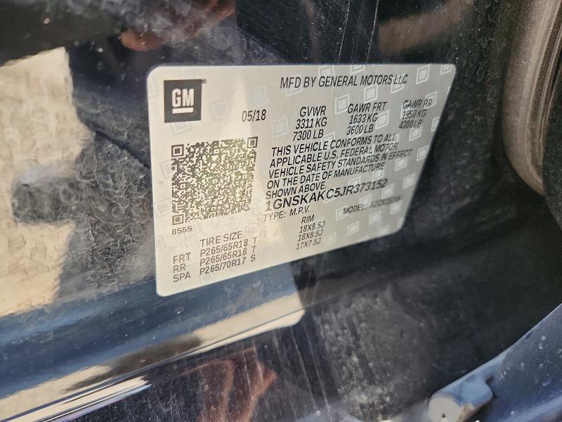 Aukcja sprzedaży 2018 Chevrolet Tahoe, vin: 1GNSKAKC5JR373152, numer aukcji: 59639556