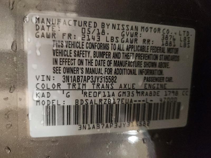 Продаж на аукціоні авто 2018 Nissan Sentra, vin: 3N1AB7AP3JY315582, номер лоту: 60240526
