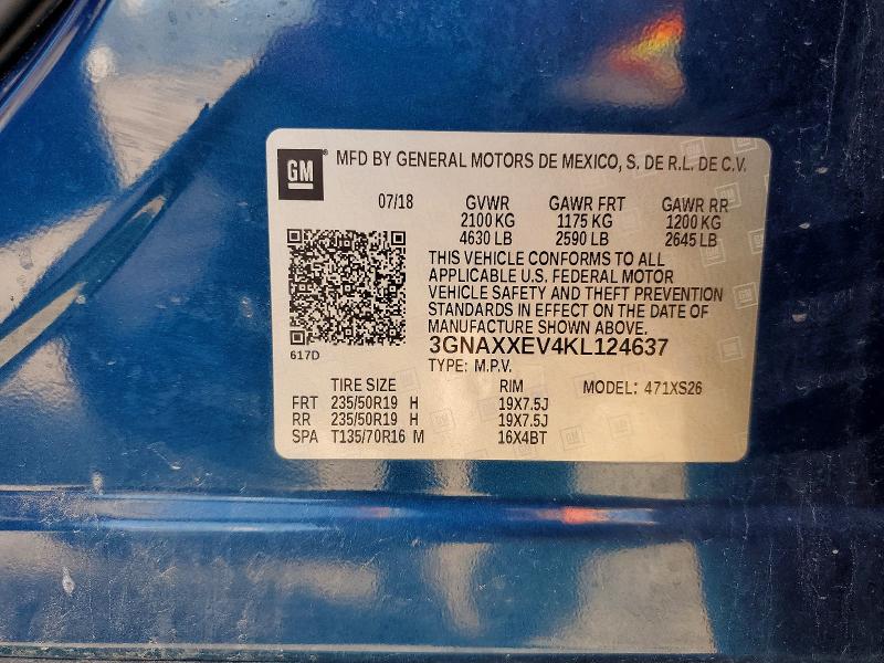 Продаж на аукціоні авто 2019 Chevrolet Equinox, vin: 3GNAXXEV4KL124637, номер лоту: 62209516