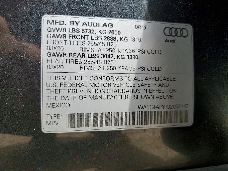59956386 :رقم المزاد ، WA1C4AFY7J2052147 vin ، 2018 Audi Sq5 مزاد بيع
