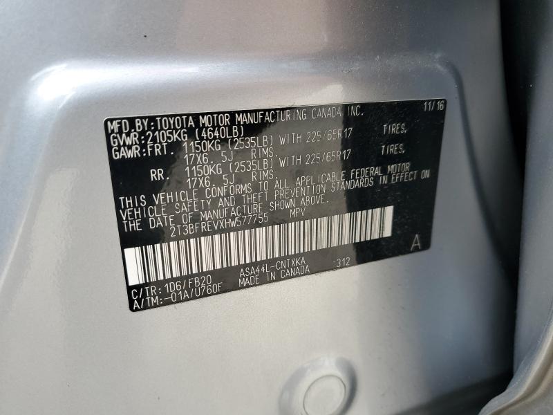 61591096 :رقم المزاد ، 2T3BFREVXHW577755 vin ، 2017 Toyota Rav4 مزاد بيع