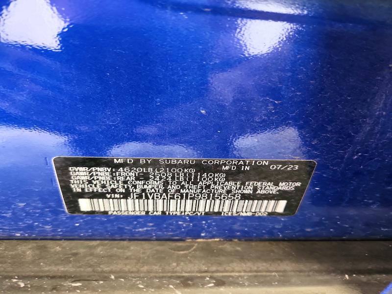 Продаж на аукціоні авто 2023 Subaru Wrx, vin: JF1VBAF61P9815658, номер лоту: 62147056
