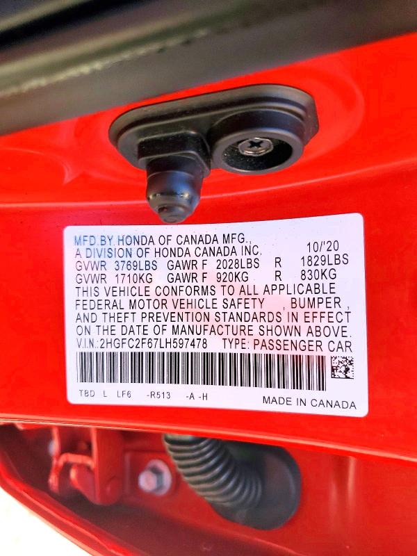Продажа на аукционе авто 2020 Honda Civic, vin: 2HGFC2F67LH597478, номер лота: 60274036
