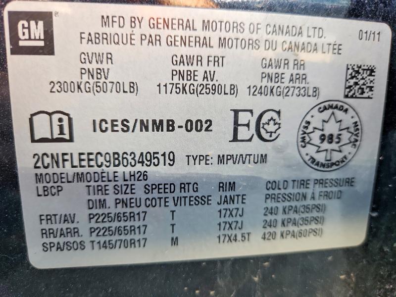 Продаж на аукціоні авто 2011 Chevrolet Equinox, vin: 2CNFLEEC9B6349519, номер лоту: 60137776