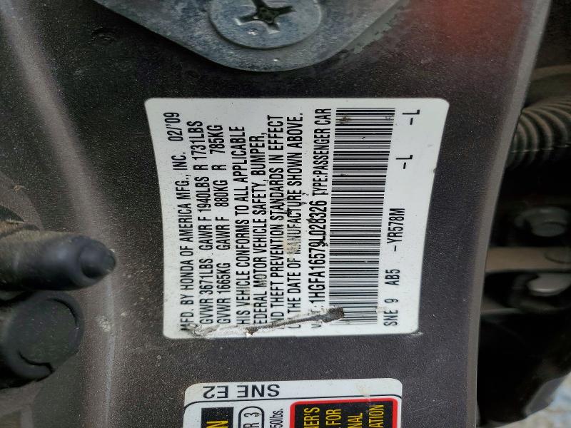 Продаж на аукціоні авто 2009 Honda Civic, vin: 1HGFA16579L028326, номер лоту: 61109646
