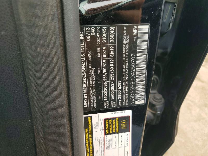 2013 Mercedes-benz Ml მანქანა იყიდება აუქციონზე, vin: 4JGDA5HB0DA250707, აუქციონის ნომერი: 61197066