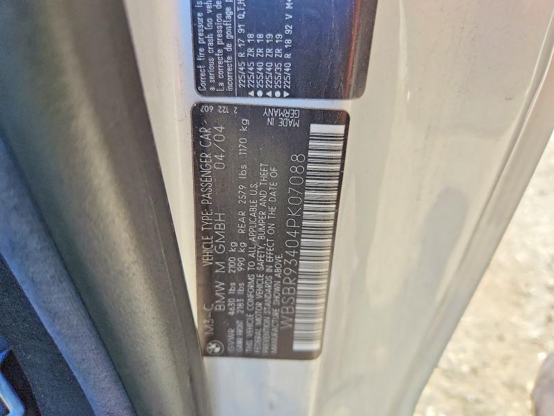 Auction sale of the 2004 Bmw M3, vin: WBSBR93404PK07088, lot number: 62357516