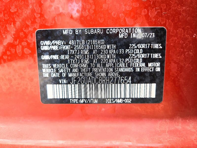 Aukcja sprzedaży 2024 Subaru Crosstrek, vin: JF2GUADC8RH277654, numer aukcji: 59184266