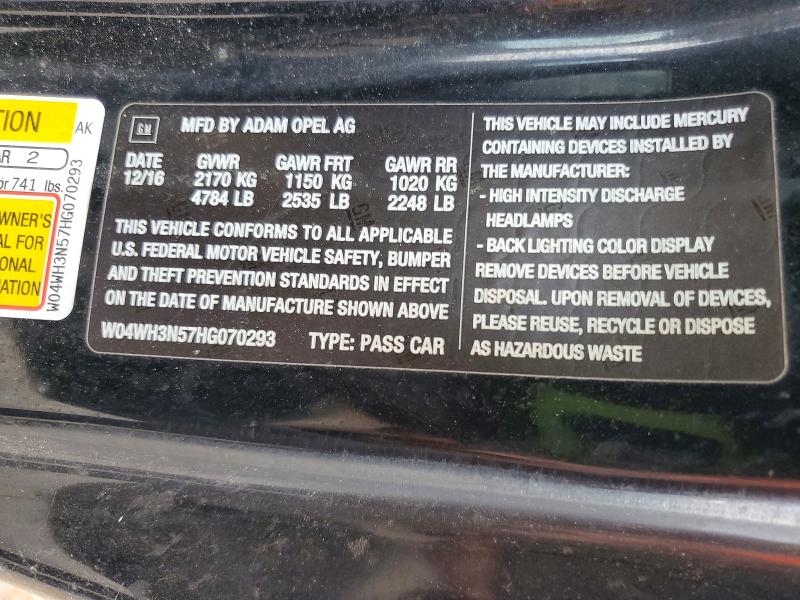 61890766 :رقم المزاد ، W04WH3N57HG070293 vin ، 2017 Buick Cascada مزاد بيع