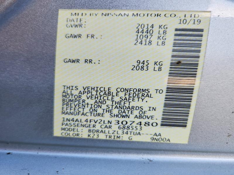 Aukcja sprzedaży 2020 Nissan Altima, vin: 1N4AL4FV2LN307480, numer aukcji: 60429986