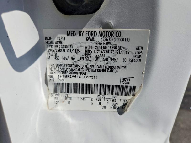 60506956 :رقم المزاد ، 1FTBF2A61CEB17311 vin ، 2012 Ford F250 مزاد بيع