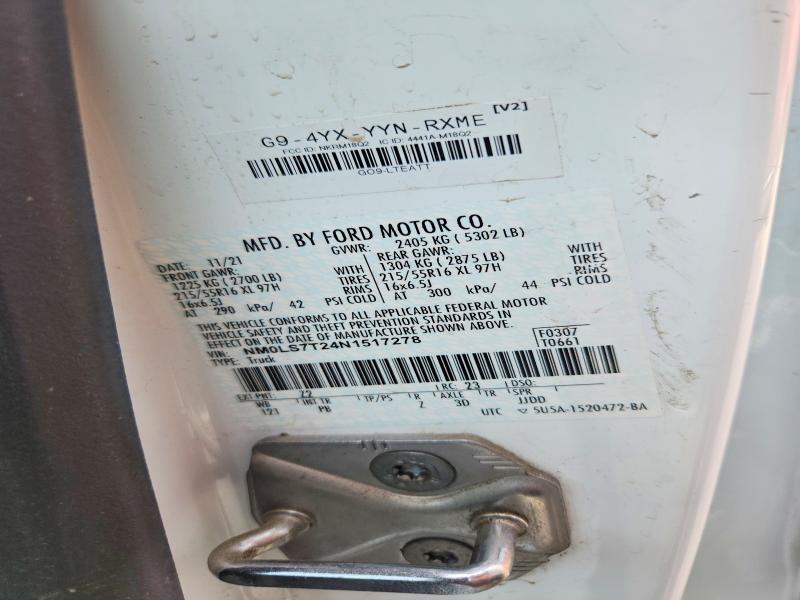 Aukcja sprzedaży 2022 Ford Transit Connect, vin: NM0LS7T24N1517278, numer aukcji: 62507926