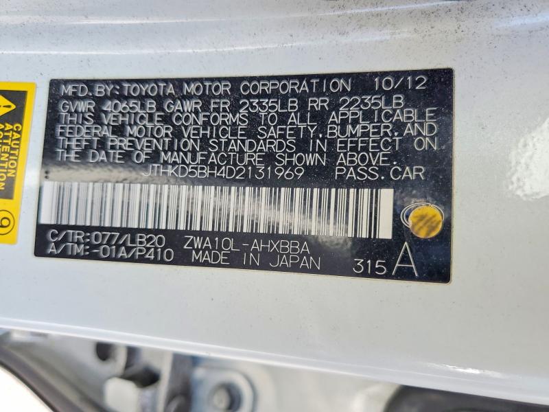 Aukcja sprzedaży 2013 Lexus Ct, vin: JTHKD5BH4D2131969, numer aukcji: 61230246
